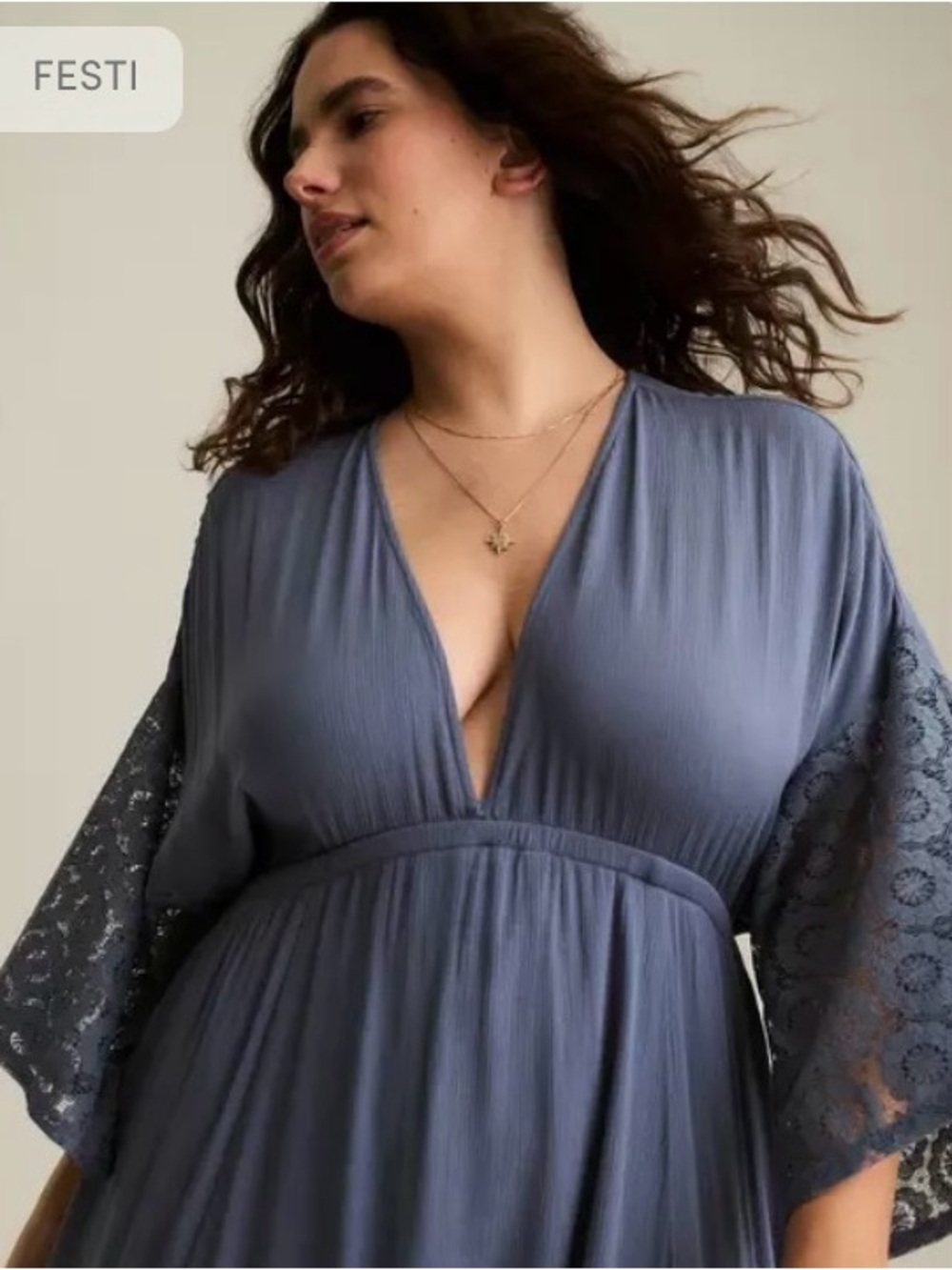 torrid Blue Maxi Dress with Lace Trim - Picture 3 of 6